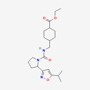 molecular formula C21H33N3O4 B4495326 Ethyl 4-[({2-[5-(propan-2-YL)-1,2-oxazol-3-YL]pyrrolidine-1-carbonyl}amino)methyl]cyclohexane-1-carboxylate 