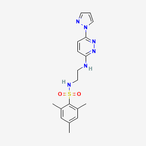 2,4,6-trimethyl-N-(2-{[6-(1H-pyrazol-1-yl)-3-pyridazinyl]amino}ethyl)benzenesulfonamide