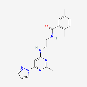 molecular formula C19H22N6O B4495454 2,5-dimethyl-N-(2-{[2-methyl-6-(1H-pyrazol-1-yl)-4-pyrimidinyl]amino}ethyl)benzamide 