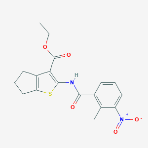 molecular formula C18H18N2O5S B449548 ethyl 2-({3-nitro-2-methylbenzoyl}amino)-5,6-dihydro-4H-cyclopenta[b]thiophene-3-carboxylate 