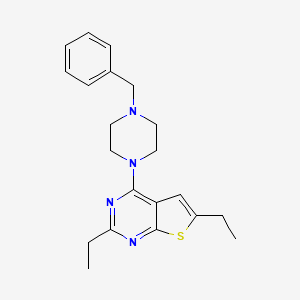 molecular formula C21H26N4S B4495502 4-(4-benzyl-1-piperazinyl)-2,6-diethylthieno[2,3-d]pyrimidine 