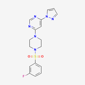 molecular formula C17H17FN6O2S B4495512 4-{4-[(3-fluorophenyl)sulfonyl]-1-piperazinyl}-6-(1H-pyrazol-1-yl)pyrimidine 