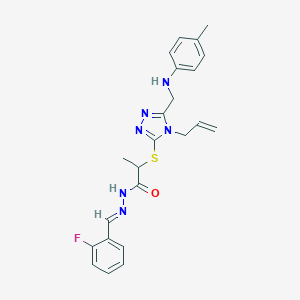 molecular formula C23H25FN6OS B449557 2-{[4-allyl-5-(4-toluidinomethyl)-4H-1,2,4-triazol-3-yl]sulfanyl}-N'-(2-fluorobenzylidene)propanohydrazide 