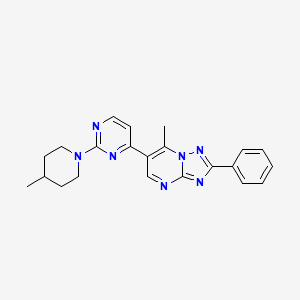 molecular formula C22H23N7 B4495594 7-Methyl-6-[2-(4-methylpiperidin-1-yl)pyrimidin-4-yl]-2-phenyl[1,2,4]triazolo[1,5-a]pyrimidine 