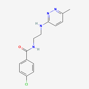 molecular formula C14H15ClN4O B4495748 4-chloro-N-{2-[(6-methyl-3-pyridazinyl)amino]ethyl}benzamide 