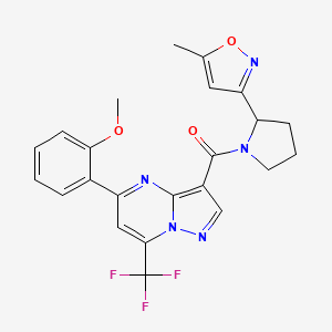 molecular formula C23H20F3N5O3 B4495753 3-{1-[5-(2-Methoxyphenyl)-7-(trifluoromethyl)pyrazolo[1,5-A]pyrimidine-3-carbonyl]pyrrolidin-2-YL}-5-methyl-1,2-oxazole 