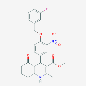 molecular formula C25H23FN2O6 B449579 Methyl 4-{4-[(3-fluorobenzyl)oxy]-3-nitrophenyl}-2-methyl-5-oxo-1,4,5,6,7,8-hexahydro-3-quinolinecarboxylate 