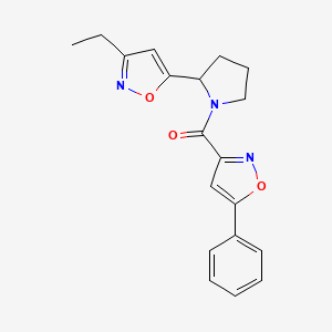 molecular formula C19H19N3O3 B4495790 3-ethyl-5-{1-[(5-phenyl-3-isoxazolyl)carbonyl]-2-pyrrolidinyl}isoxazole 