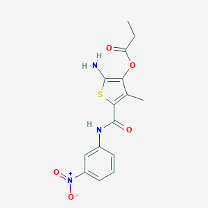 molecular formula C15H15N3O5S B449595 2-Amino-5-({3-nitroanilino}carbonyl)-4-methyl-3-thienyl propionate 
