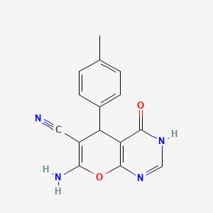 molecular formula C15H12N4O2 B4495954 7-Amino-5-(4-methylphenyl)-4-oxo-3,5-dihydropyrano[2,3-d]pyrimidine-6-carbonitrile 