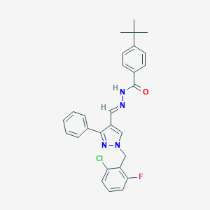 molecular formula C28H26ClFN4O B449609 4-tert-butyl-N'-{[1-(2-chloro-6-fluorobenzyl)-3-phenyl-1H-pyrazol-4-yl]methylene}benzohydrazide 