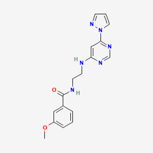 molecular formula C17H18N6O2 B4496317 3-methoxy-N-(2-{[6-(1H-pyrazol-1-yl)-4-pyrimidinyl]amino}ethyl)benzamide 