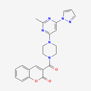 molecular formula C22H20N6O3 B4496483 3-({4-[2-methyl-6-(1H-pyrazol-1-yl)-4-pyrimidinyl]-1-piperazinyl}carbonyl)-2H-chromen-2-one 