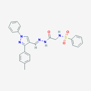 molecular formula C25H23N5O3S B449664 N-[2-(2-{[3-(4-methylphenyl)-1-phenyl-1H-pyrazol-4-yl]methylene}hydrazino)-2-oxoethyl]benzenesulfonamide 