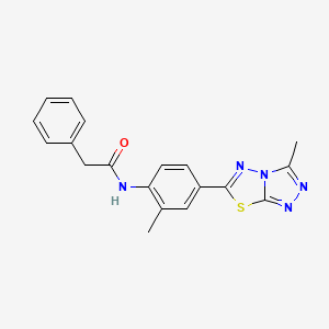 molecular formula C19H17N5OS B4497053 N-[2-methyl-4-(3-methyl[1,2,4]triazolo[3,4-b][1,3,4]thiadiazol-6-yl)phenyl]-2-phenylacetamide 