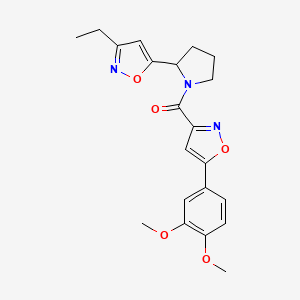 molecular formula C21H23N3O5 B4497323 5-{1-[5-(3,4-Dimethoxyphenyl)-1,2-oxazole-3-carbonyl]pyrrolidin-2-YL}-3-ethyl-1,2-oxazole 