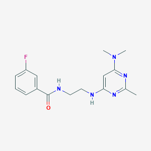 molecular formula C16H20FN5O B4497503 N-(2-{[6-(dimethylamino)-2-methyl-4-pyrimidinyl]amino}ethyl)-3-fluorobenzamide 