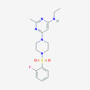 molecular formula C17H22FN5O2S B4497526 N-ethyl-6-{4-[(2-fluorophenyl)sulfonyl]-1-piperazinyl}-2-methyl-4-pyrimidinamine 