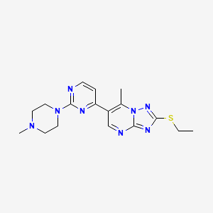 molecular formula C17H22N8S B4497542 4-[2-(ETHYLSULFANYL)-7-METHYL-[1,2,4]TRIAZOLO[1,5-A]PYRIMIDIN-6-YL]-2-(4-METHYLPIPERAZIN-1-YL)PYRIMIDINE 