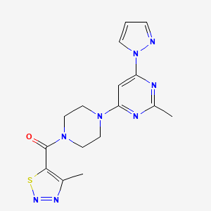 molecular formula C16H18N8OS B4497618 2-methyl-4-{4-[(4-methyl-1,2,3-thiadiazol-5-yl)carbonyl]-1-piperazinyl}-6-(1H-pyrazol-1-yl)pyrimidine 