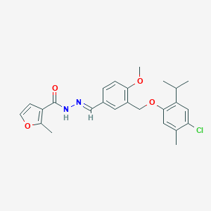 molecular formula C25H27ClN2O4 B449767 N'-{3-[(4-chloro-2-isopropyl-5-methylphenoxy)methyl]-4-methoxybenzylidene}-2-methyl-3-furohydrazide 