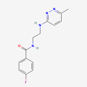 molecular formula C14H15FN4O B4497679 4-fluoro-N-{2-[(6-methyl-3-pyridazinyl)amino]ethyl}benzamide 