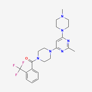 molecular formula C22H27F3N6O B4497690 2-methyl-4-(4-methyl-1-piperazinyl)-6-{4-[2-(trifluoromethyl)benzoyl]-1-piperazinyl}pyrimidine 