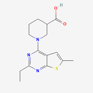 molecular formula C15H19N3O2S B4497806 1-(2-ethyl-6-methylthieno[2,3-d]pyrimidin-4-yl)-3-piperidinecarboxylic acid 