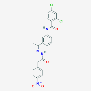 molecular formula C23H18Cl2N4O4 B449781 2,4-dichloro-N-{3-[N-({4-nitrophenyl}acetyl)ethanehydrazonoyl]phenyl}benzamide 
