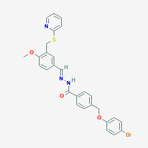 molecular formula C28H24BrN3O3S B449784 4-[(4-bromophenoxy)methyl]-N'-{4-methoxy-3-[(2-pyridinylsulfanyl)methyl]benzylidene}benzohydrazide 