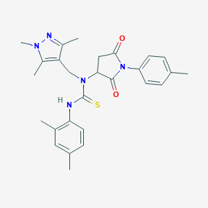 molecular formula C27H31N5O2S B449785 N'-(2,4-dimethylphenyl)-N-[1-(4-methylphenyl)-2,5-dioxo-3-pyrrolidinyl]-N-[(1,3,5-trimethyl-1H-pyrazol-4-yl)methyl]thiourea 