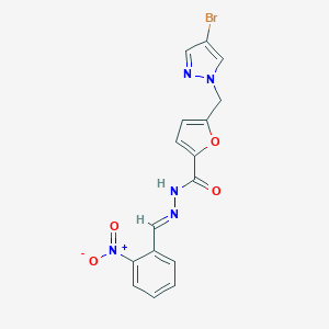 molecular formula C16H12BrN5O4 B449786 5-[(4-bromo-1H-pyrazol-1-yl)methyl]-N'-{2-nitrobenzylidene}-2-furohydrazide 