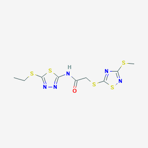 molecular formula C9H11N5OS5 B4497924 N-[5-(ethylsulfanyl)-1,3,4-thiadiazol-2-yl]-2-{[3-(methylsulfanyl)-1,2,4-thiadiazol-5-yl]sulfanyl}acetamide 