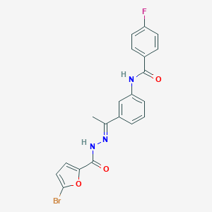 N-{3-[(1E)-1-{2-[(5-bromofuran-2-yl)carbonyl]hydrazinylidene}ethyl]phenyl}-4-fluorobenzamide