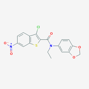 molecular formula C18H13ClN2O5S B449843 N-(1,3-benzodioxol-5-yl)-3-chloro-N-ethyl-6-nitro-1-benzothiophene-2-carboxamide 