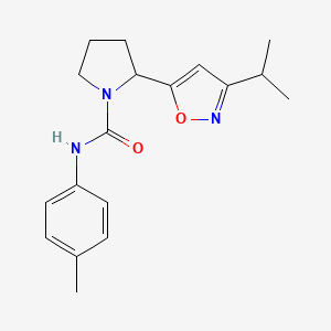 molecular formula C18H23N3O2 B4498509 N-(4-Methylphenyl)-2-[3-(propan-2-YL)-1,2-oxazol-5-YL]pyrrolidine-1-carboxamide 