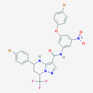 molecular formula C26H18Br2F3N5O4 B449853 N-{3-(4-bromophenoxy)-5-nitrophenyl}-5-(4-bromophenyl)-7-(trifluoromethyl)-4,5,6,7-tetrahydropyrazolo[1,5-a]pyrimidine-3-carboxamide 