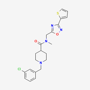 molecular formula C21H23ClN4O2S B4498545 1-[(3-CHLOROPHENYL)METHYL]-N-METHYL-N-{[3-(THIOPHEN-2-YL)-1,2,4-OXADIAZOL-5-YL]METHYL}PIPERIDINE-4-CARBOXAMIDE 