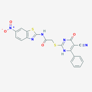 2-[(5-cyano-4-oxo-6-phenyl-1H-pyrimidin-2-yl)sulfanyl]-N-(6-nitro-1,3-benzothiazol-2-yl)acetamide
