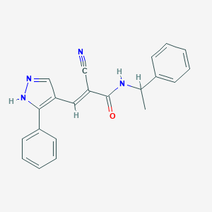 2-cyano-N-(1-phenylethyl)-3-(3-phenyl-1H-pyrazol-4-yl)acrylamide