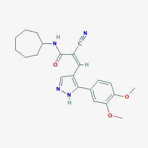 2-cyano-N-cycloheptyl-3-[3-(3,4-dimethoxyphenyl)-1H-pyrazol-4-yl]acrylamide