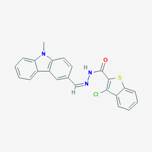 molecular formula C23H16ClN3OS B449926 3-chloro-N'-[(9-methyl-9H-carbazol-3-yl)methylene]-1-benzothiophene-2-carbohydrazide 