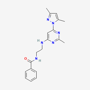 molecular formula C19H22N6O B4499643 N-(2-{[6-(3,5-dimethyl-1H-pyrazol-1-yl)-2-methyl-4-pyrimidinyl]amino}ethyl)benzamide 