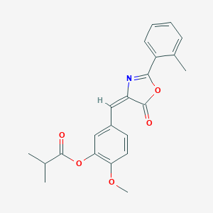 molecular formula C22H21NO5 B450001 2-methoxy-5-[(2-(2-methylphenyl)-5-oxo-1,3-oxazol-4(5H)-ylidene)methyl]phenyl 2-methylpropanoate 