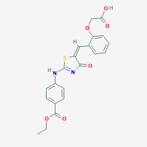 molecular formula C21H18N2O6S B450010 2-[2-[(E)-[2-(4-ethoxycarbonylanilino)-4-oxo-1,3-thiazol-5-ylidene]methyl]phenoxy]acetic acid 