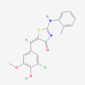 (5E)-5-[(3-chloro-4-hydroxy-5-methoxyphenyl)methylidene]-2-(2-methylanilino)-1,3-thiazol-4-one