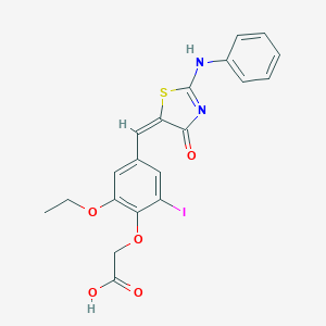 molecular formula C20H17IN2O5S B450055 2-[4-[(E)-(2-anilino-4-oxo-1,3-thiazol-5-ylidene)methyl]-2-ethoxy-6-iodophenoxy]acetic acid 