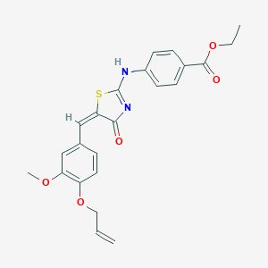 molecular formula C23H22N2O5S B450076 ethyl 4-[[(5E)-5-[(3-methoxy-4-prop-2-enoxyphenyl)methylidene]-4-oxo-1,3-thiazol-2-yl]amino]benzoate 