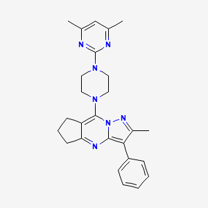 molecular formula C26H29N7 B4500913 8-[4-(4,6-dimethylpyrimidin-2-yl)piperazin-1-yl]-2-methyl-3-phenyl-6,7-dihydro-5H-cyclopenta[d]pyrazolo[1,5-a]pyrimidine 