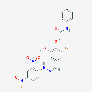 molecular formula C22H18BrN5O7 B450113 2-[4-(2-{2,4-bisnitrophenyl}carbohydrazonoyl)-2-bromo-6-methoxyphenoxy]-N-phenylacetamide 